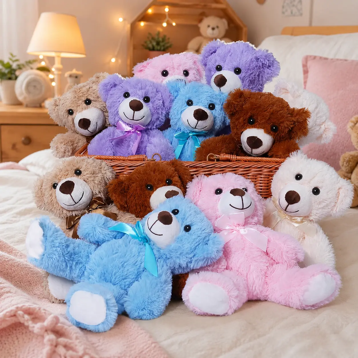 CHUBBYJOY 13“ Small Squishy Teddy Bear Plushie, 1/3/6/9/12PCS Kawaii Huggable Stuffed Animal, Soft Fluffy Stuffed Bear With Smiling Face & Bow Tie, Lovely Plush Gift, Cute Girly Gifts, Summer Vibe Item, Home Party Decor, Birthday Present For Kids