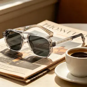 Clear Frame Square Aviator Sunglasses, Uv400 Protection Fashion Shades, Lightweight Eyewear for Daily Wear Driving