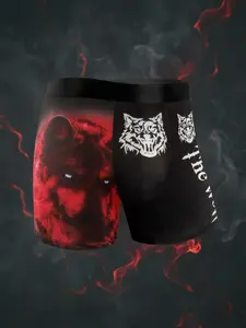 1 piece red wolf Men's Boxer style Long printed flat cornered underwear, soft breathable fabric, Elastic waistband comfortable underpants. Suitable for all day wear, as well as work and gym workouts. Anti-Chafing, no rolled edge underpants.