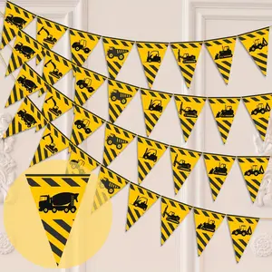 Construction Party Banner Decorations, Traffic Zone Theme Triangle Flag Garland, Bunting for Construction Birthday Party Supplies