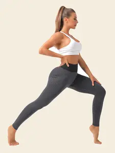 Women's Honeycomb Ruched High Waist Leggings, Casual Comfy Breathable Skinny Pants for Daily Wear, Ladies Bottoms for All Seasons