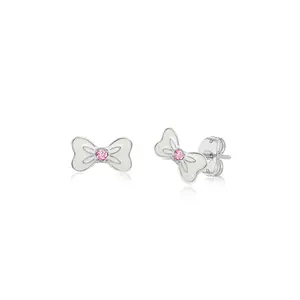 White Ribbon Pink Crystal White Gold Plated Girl's Stud Earrings Earth2Jane