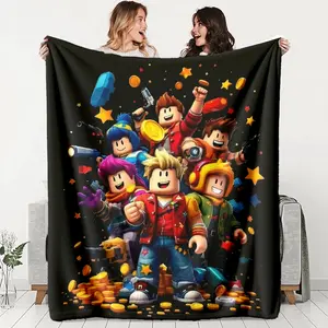 Cool Roblox Flannel Blanket, Comfortable Warm Durable, Soft Blanket, Ideal for Sofa Office Bed Camping Travel, Perfect Holiday Gift