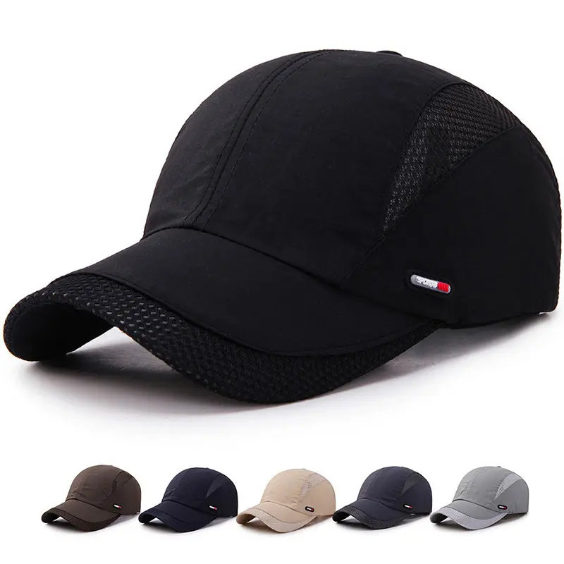 Outdoor Sports Hat, Unisex Quick-Dry Baseball Cap with Breathable Mesh Panels - Adjustable Black Snapback for Running & Hiking, Adjustable Performance Snapback Sports & Outdoor Hats, Adjustable Sports & Outdoor Hats
