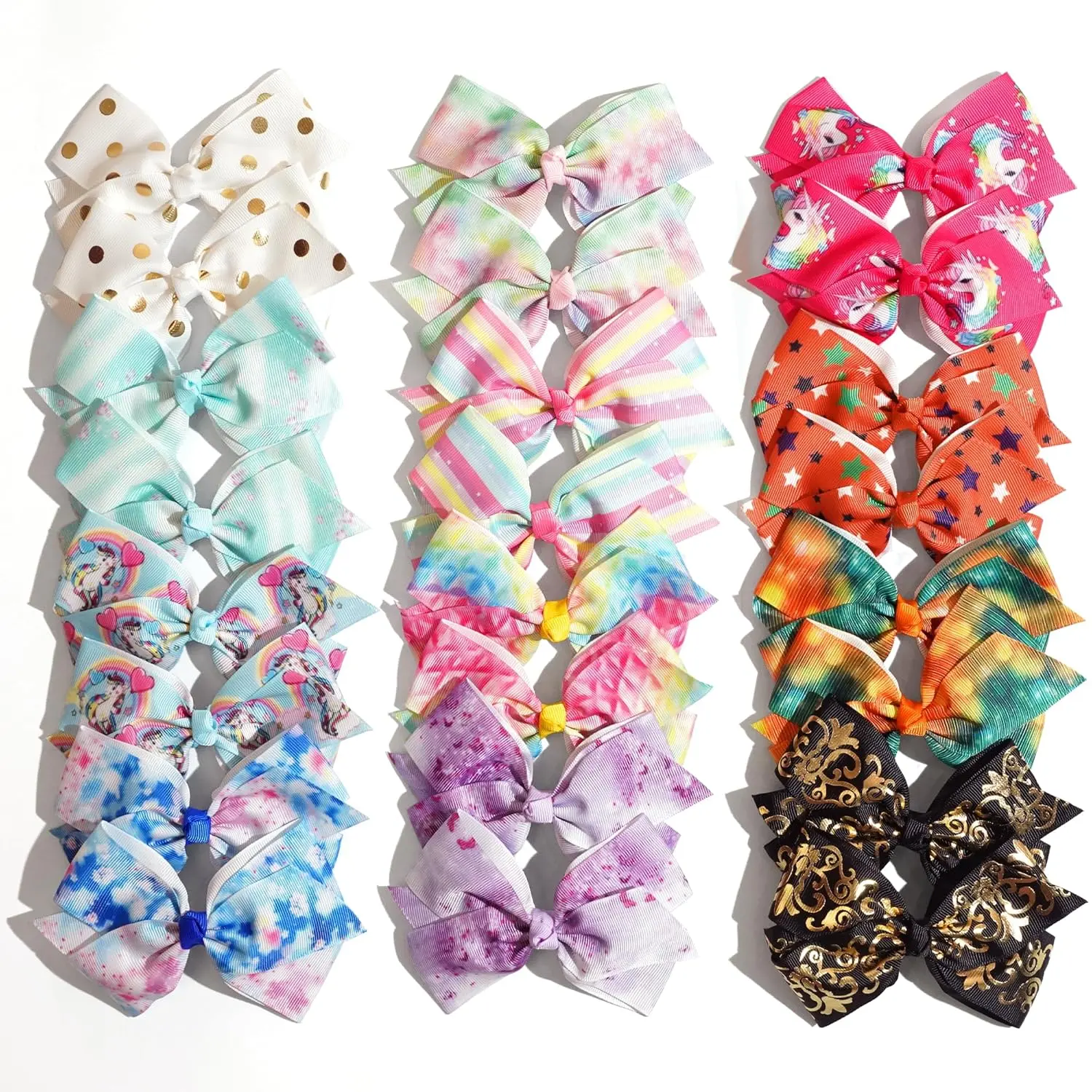 24 count 4.5Inch Bows for Girls Boutique Grosgrain Ribbon Rainbow Hair Bow  Hair Clips Pigtail Bows Unicorn Hair Clips for  Girls    Teens in Pairs...