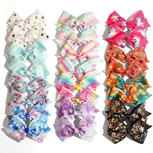 24 count 4.5Inch Bows for Girls Boutique Grosgrain Ribbon Rainbow Hair Bow  Hair Clips Pigtail Bows Unicorn Hair Clips for  Girls    Teens in Pairs...