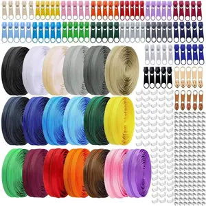 Colorful Zipper Repair Kit, 76 Yards Long 95 Zipper Heads + 95 Top Stops + 190 Bottom Stops, Zipper Slider, Sewing Supplies for Clothes, Bags, Coats