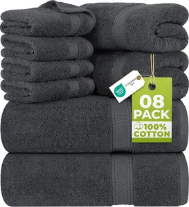 8-Piece Luxury Towel Set – Plush Soft & Ultra Absorbent Cotton Towels for Bathroom, Spa & Hotel Use, Quick-Dry Thick Bath, Hand & Washcloth Set, Grey