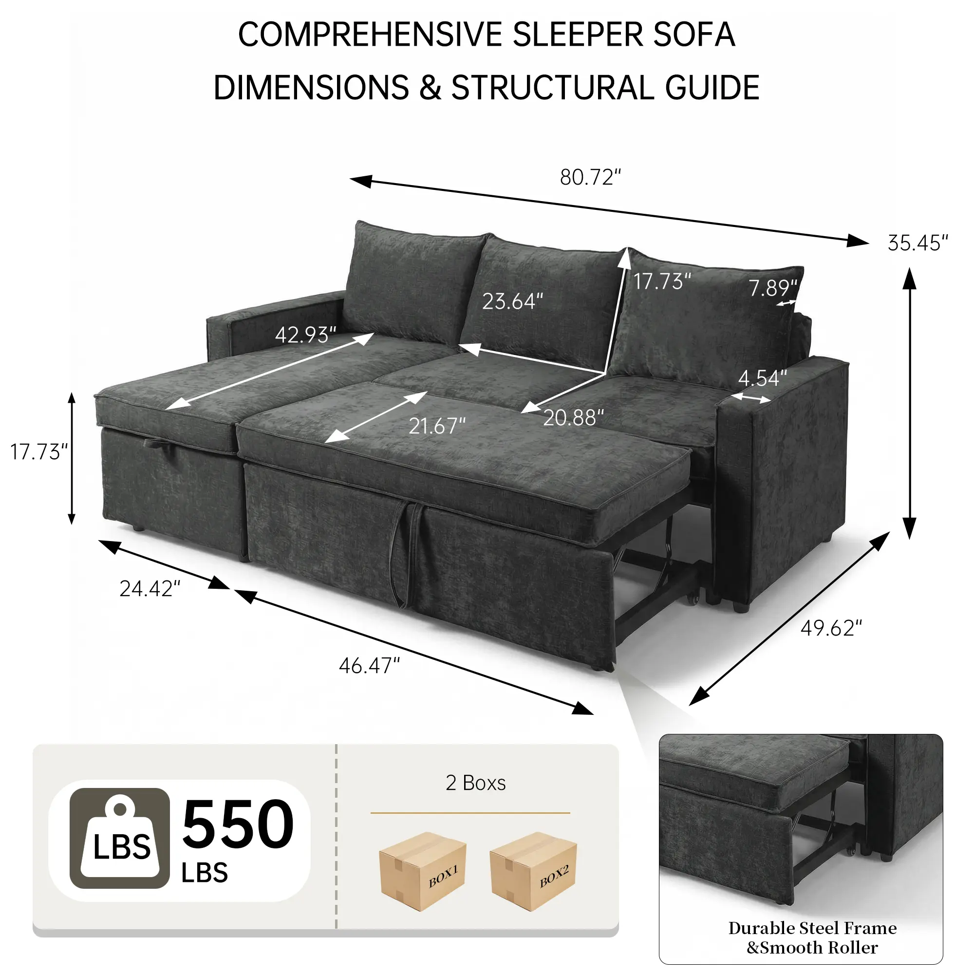 HIPIHOM Multifunctional Pull-Out Sofa Bed with Hidden Storage Chaise. Minimalist Sectional Sleeper in Wear-Resistant Matte Velvet. Sturdy Steel Frame, Quiet Wheels & Plump Cushions. Perfect Space-Saving Choice for Home Renovation(B).