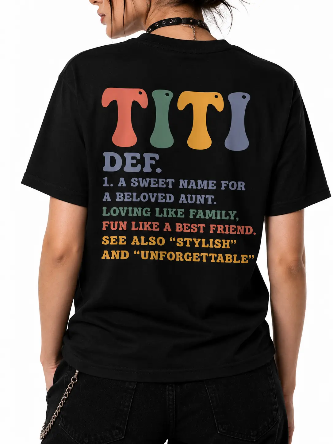 Unisex Cotton Crew Neck Short-Sleeve T-Shirt - Titi Definition Graphic, Black, Foldable, Casual Menswear Top for Auntie Gifts with Family Letter Print, Machine Washable