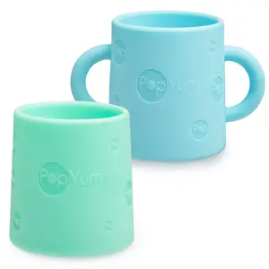 PopYum Silicone Training Cup 2-Pack for Baby and Toddler, handles, BPA Free, self feeding training, tumbler (sky blue and mint green)