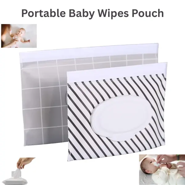 Portable Baby Wipes Pouch, Refillable Travel Wipe Holder Case, Diaper Organizer Baby Protection