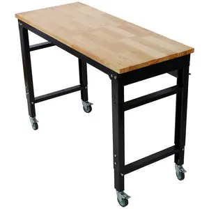 Hdmw Workbench - 48" Wide Rolling Workbenches for Garage - Adjustable Height, Workshop Tool Bench, Metal with rubber Wood Top ,Black Hammertone leg