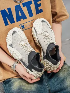 Men's Breathable Knit Tire Sole Sneakers, Chunky Height Boost Casual Shoes, Slip-On Outdoor Dad Shoes