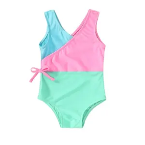 Girls' One-Piece Colorblock Striped Swimsuit for Summer Beach Wear, Ages 12M–5T Swimming Suit