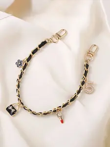Luxury Leather Bag Strap Extender, Trendy Pearl Camellia Heart Number 5 Pendant, Fashion Shoulder Crossbody Bag Chain Accessory, Chain Detail