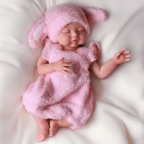 BABESIDE 16-inch Full Platinum Silicone Casting Reborn Baby Doll - Anatomically Correct Sleeping Girl with Cozy Outfit, Interactive Bunny, Gift Box, Lifelike Newborn, Collectible Toy for Dolls Gifts (12-inch Option Available)