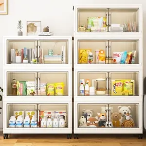 Multifunctional Foldable Storage Cabinet, Modern Mobile Display Unit for Living Room & Bedroom, Baby Toys Clothes Organizer