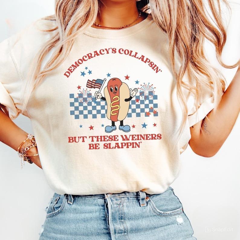Funny Retro Hot Dog Shirt, Liberal Fourth of July Tee, Liberal Patriotic shirt, American, Independence Day Vibes, Unisex Tops, For Women, For Men