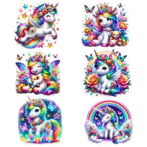Cartoon Unicorn & Butterfly Pattern Heat Transfer Sticker, 6 Counts/set DIY Iron On Transfers Sticker, Suitable For T-shirts Jackets Jeans Hoodies