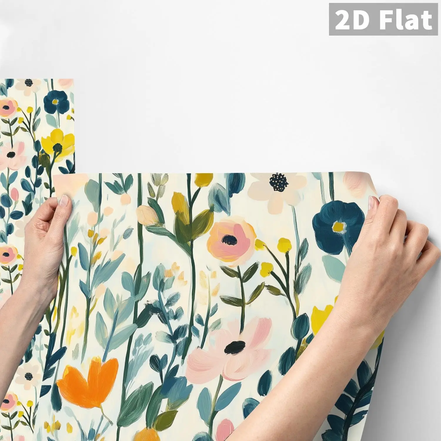 QT Wall Sticker 1PC Fresh Hand-Painted Watercolor Floral Frosted PVC Peel and Stick Backsplash, DIY Self-Adhesive Removable Waterproof Oil-Proof Stain-Proof Sticker for Bedroom, School, Office, Kitchen Backsplash, Bathroom, Furniture, Stair Tile