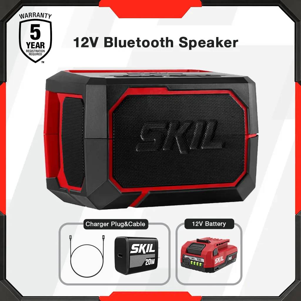 SKIL 12V PWR CORE Starter Kit with 12V Bluetooth Speaker - Wireless 12-Lithium Audio Device with Dual Passive Bass Radiators and Subwoofers (Speaker Only)