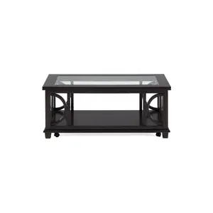 Panama Brown Contemporary Wood and Glass Coffee Table
