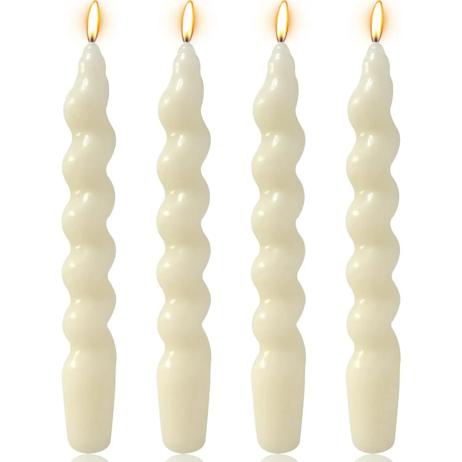 4-Pack 7-Inch Ivory Spiral Taper Candles, Unscented Dripless Fat Twisted Candlesticks for Living Room Decor, Room Styling, Wedding Celebrations