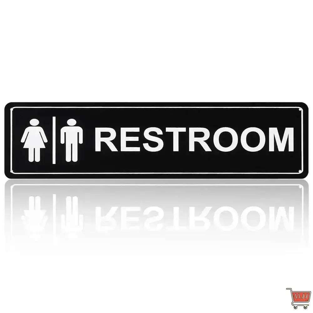 16x4 Inches Aluminum Metal Sign "RESTROOM" with Men & Women Icons Modern Black White Bathroom Sign for Home Office Business Restaurant Cafe Bar Hotel Storefront Decorative Plaque Waterproof Durable Indoor Outdoor Use Public Restroom Identifier Sign