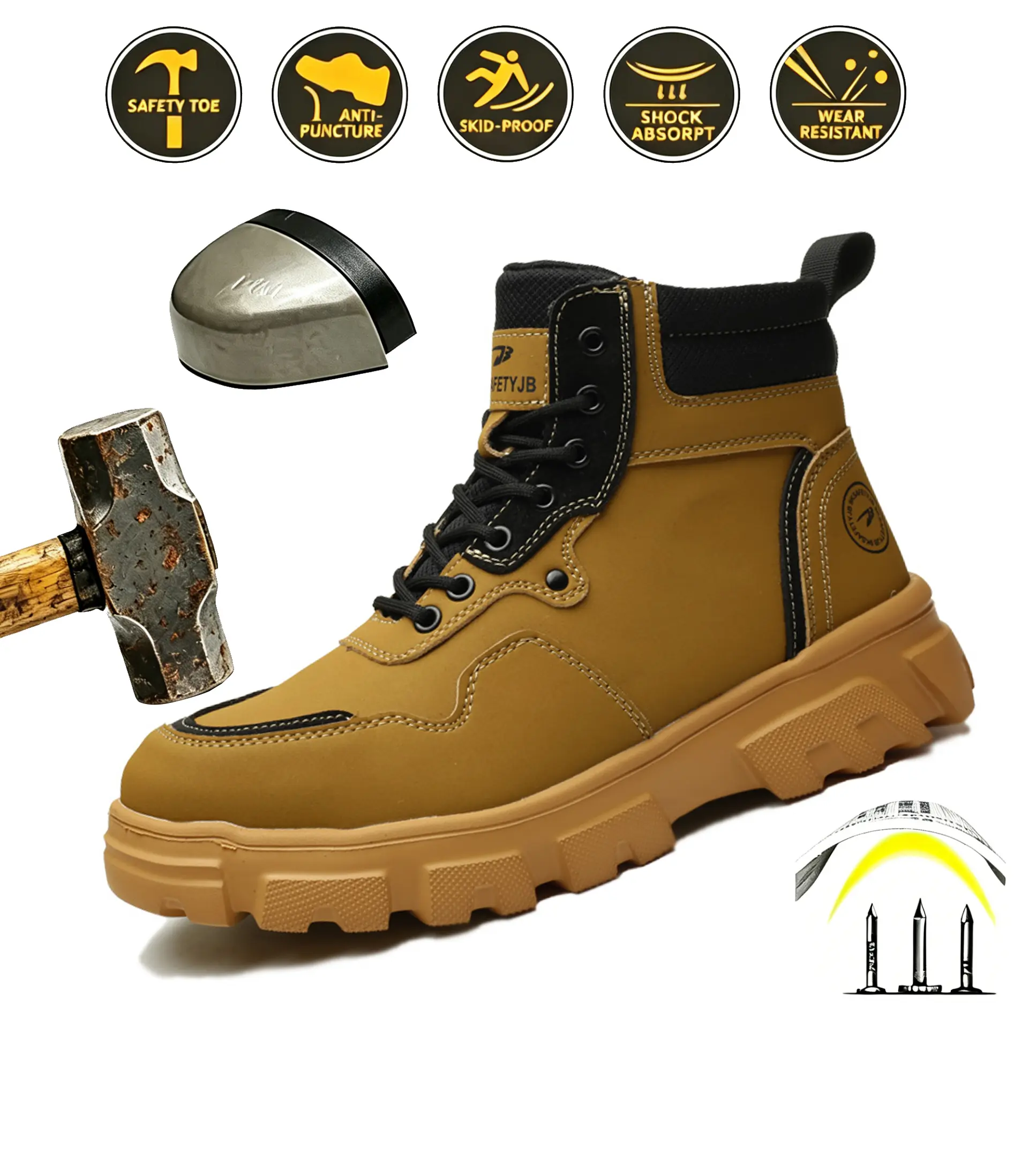 Men's 8-Inch Tactical Work Boots, Steel Toe Combat Shoe with Side Zipper, Hidden Wedge, and Lightweight EVA Sole for Motorcycle Riding, Footwear