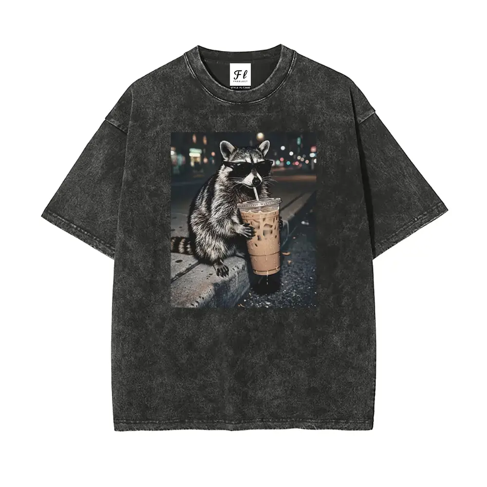 Men's Graphic T-Shirt, Vintage Raccoon Print Short-Sleeve Top, Oversized Loose-Fit, Buttery Soft Stone-Wash Cotton, Plus Size S-5XL, Shortsleeve, Menswear, Men's T Shirts