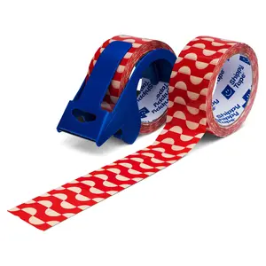 Geometric Wave Pattern Shipping Tape - Red/Cream (2 Rolls + Dispenser)