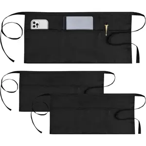3 Pack Server Apron, Black Waitress Apron with 3 Pockets, Short Aprons for Women with Pockets for Servers, Waiter, Waitress
