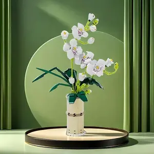 halaenopsis Orchid Plant Building Blocks Set with Pot - Artificial Eternal Flower Bouquet, DIY Creative Home Decor Accent for Desk & Shelf