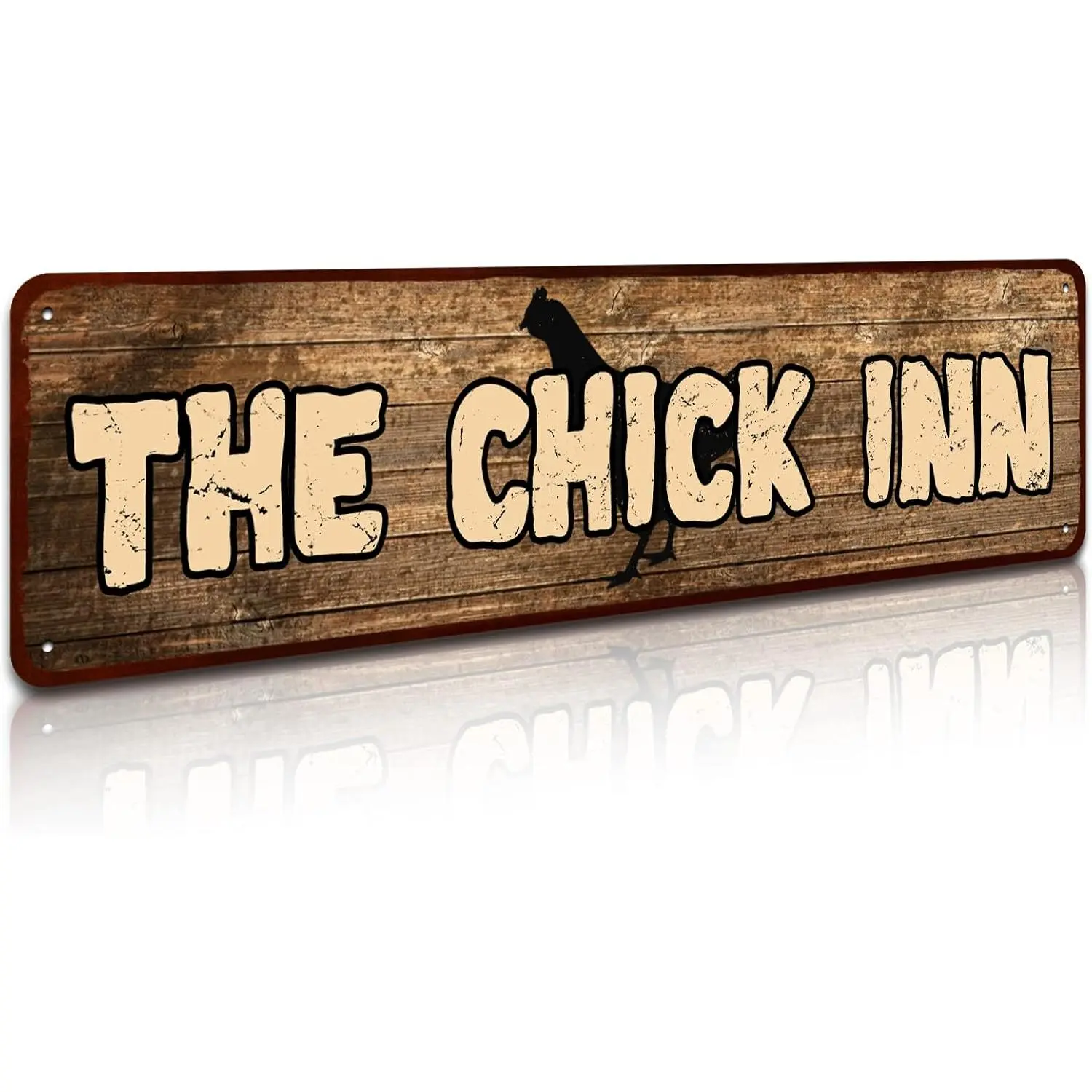 Rustic Metal "The Chick Inn" Tin Sign Art Wall Decor Funny Outdoor Garden Farm Signs, Chicken Gifts Coops Farmhouse Decor Hen House 4" by 16" Room Minimalist