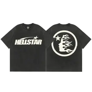 2026 Viral Trend Hellstar Classic Logo Vintage Wash Heavyweight Cotton T‑Shirt, Y2K Streetwear Unisex Casual Breathable Oversized Tee for Men Women Teens