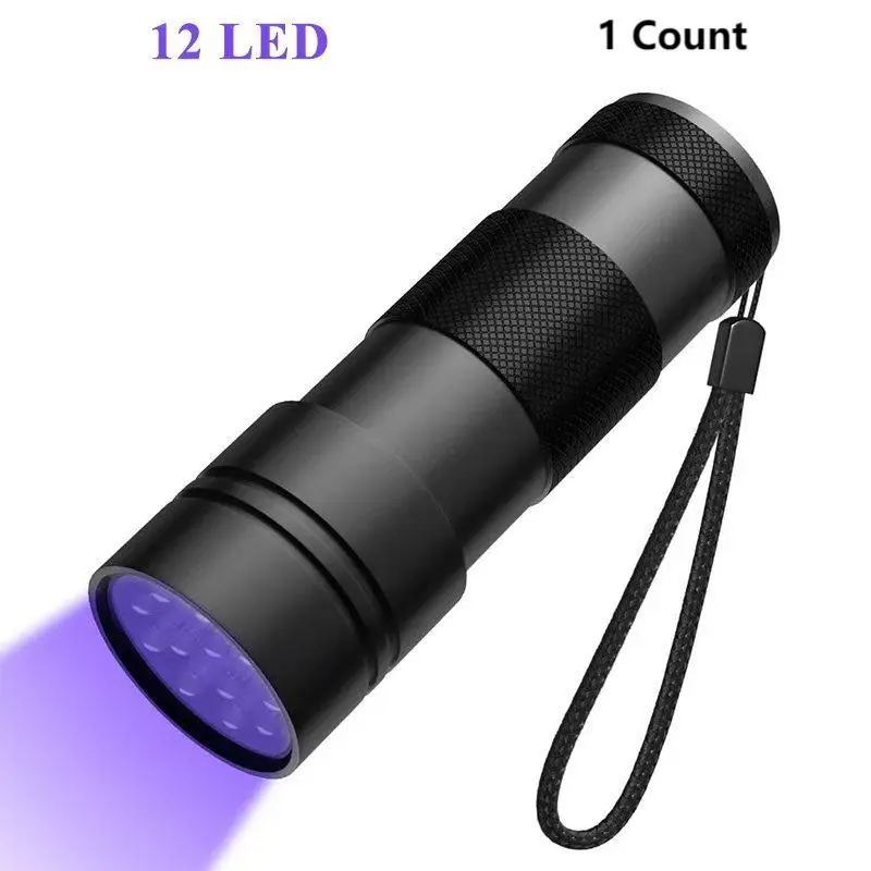 12LED Mini Compact UV Flashlight, Black Light Feature, Portable Design Durable Handheld UV Light, Pet Urine Test Detector, Camping Lighting for Outdoor Camping Hiking