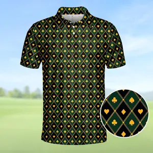 Green Black Card Suit Polo Shirt, Casino Gambling Poker Diamond Spade Club Heart Golf Shirt, Vintage Card Game Shirt