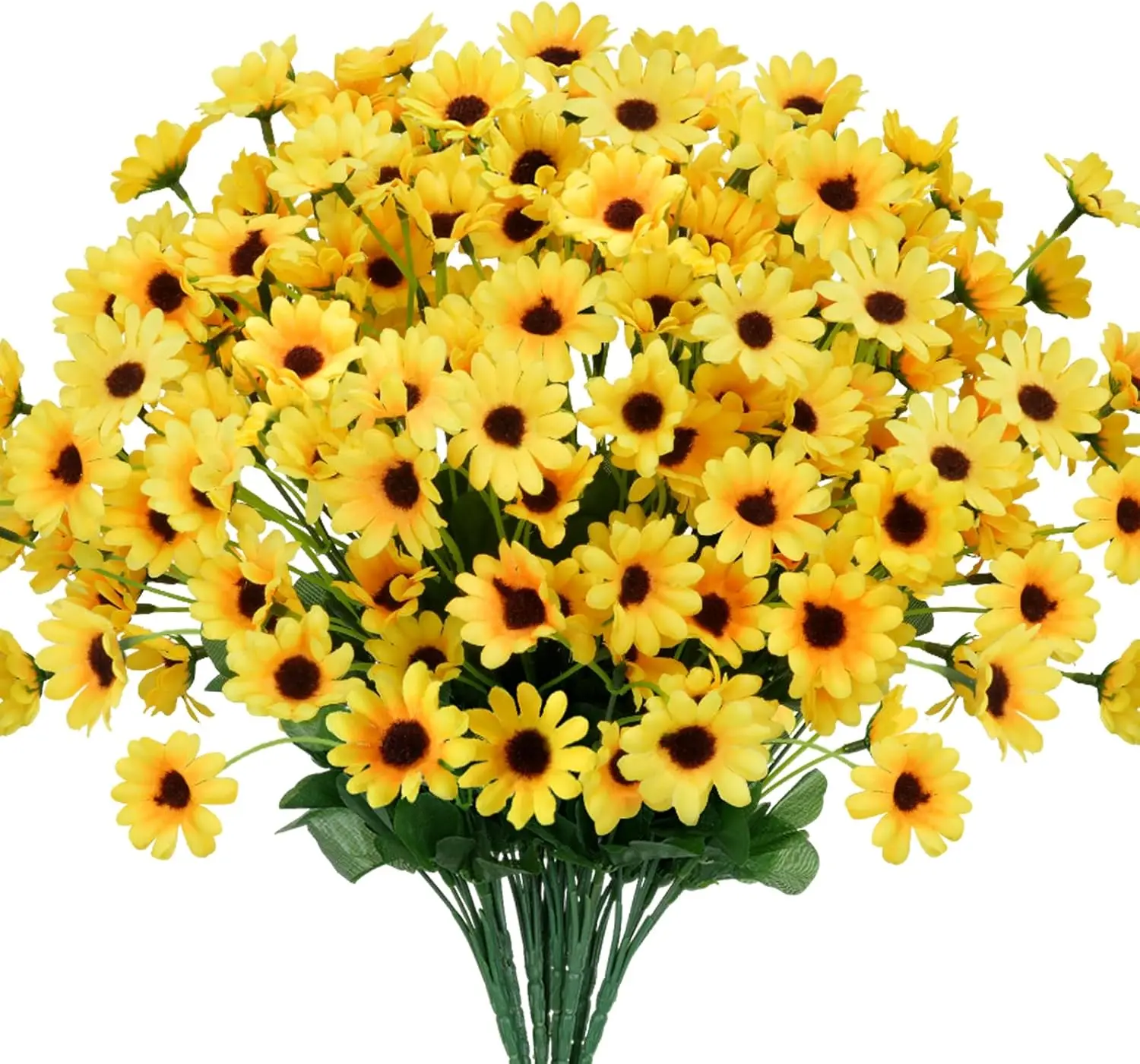 8 Bundles Artificial Silk Yellow Sunflowers Gerbera Daisies for Indoor Outdoor Home Kitchen Table Wedding Centerpieces Gravesites Decor 13.77"