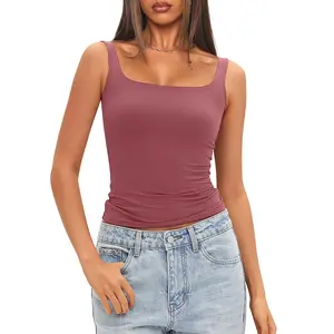 Darong Women's Padded Tank Top with Built-in Bra, Square Neck Sleeveless Top for Summer Outfits, Going Out Wear