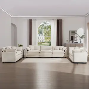 Aobtkel®Modern Fabric Living Room Sofa 2-Piece Set, Two 2 Seater Sofa and One 3-Seater Sofa, Upholstery Large Deep Seat Set of 3 Sofas with Comfortable Cushions and Pillows, Light Beige Corduroy Fabric
