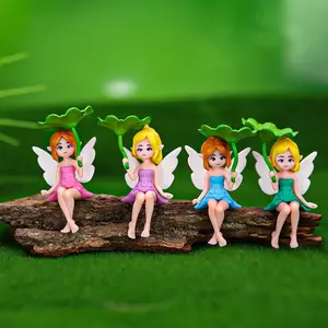 4-Piece Lotus Fairy Girl Figurines, Car Decorations, Car Interior Decoration, Micro Landscape Creative Handmade Models, Plastic Material, Perfect Gift Choice, Car Interior Ornaments