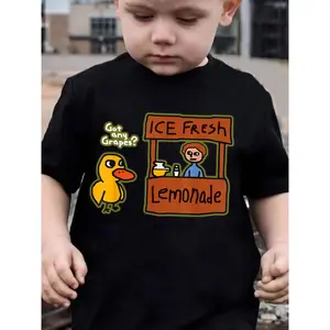 Boys' Summer Short Sleeve T-Shirt with Rubber Duck & Human Character Print - Casual Round Neck Top, Machine Washable ' Outdoor Playwear, Cute Duck Design for Beach, Swimming & Everyday Summer Outfits