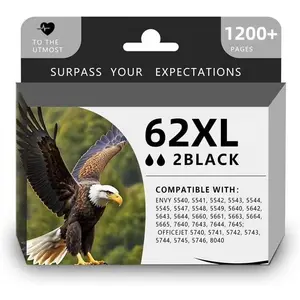 62XL Black Ink  Replacement for  Envy 5540 5542 5545 5640 5642 5660 5664 5665 7640 7645 8000 OfficeJet 200 250 5740 5742 5743 5745 8040 8045 Printer(2 Black)