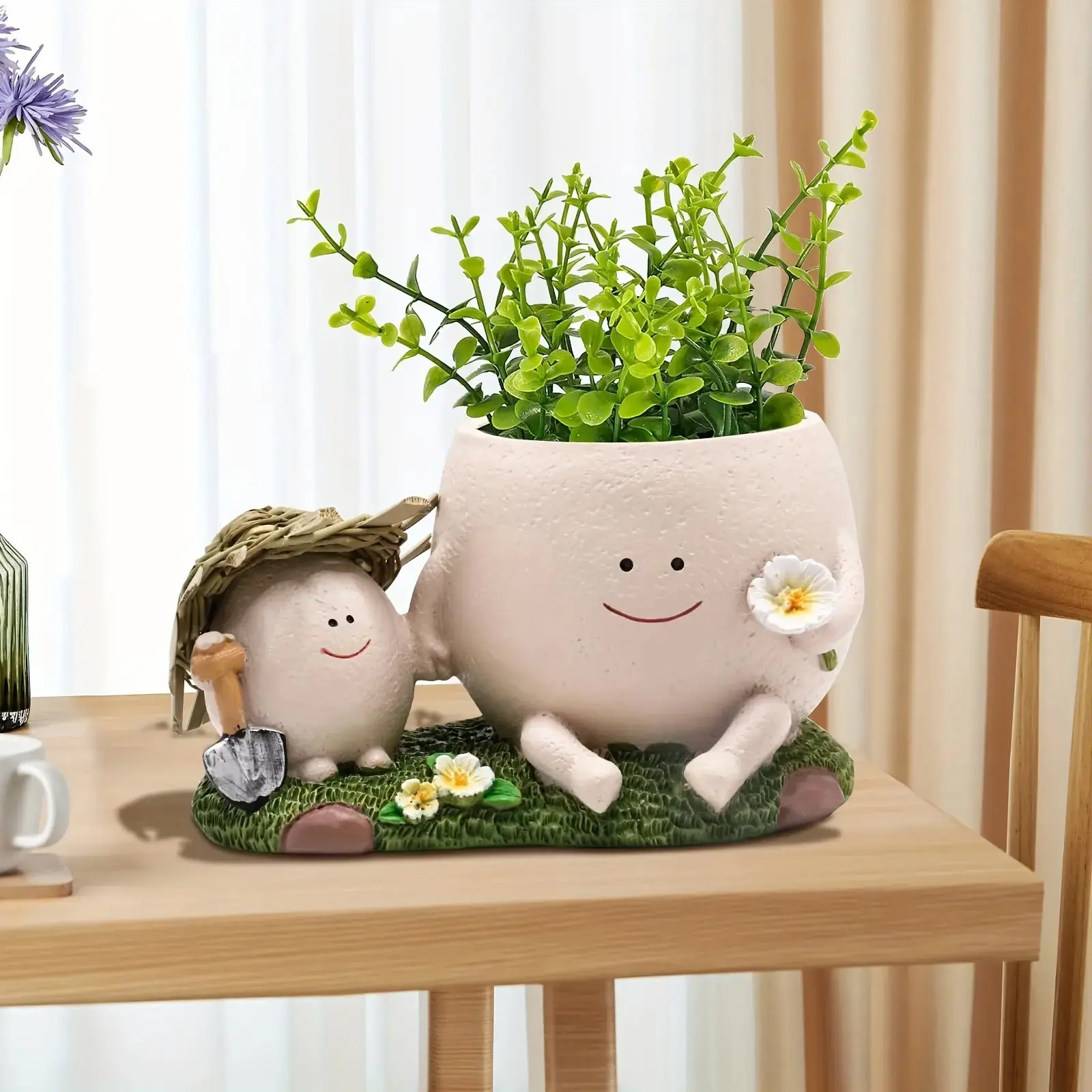 plant pot with face Metal Female Face Planter with Flower Headband