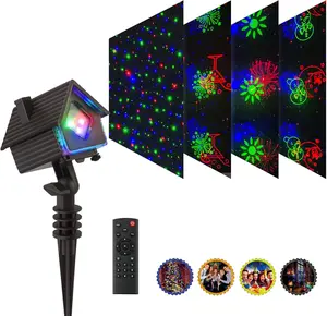 Christmas Projector Lights Garden Laser Lights with 4 Theme Multi Patterns, Holiday Projector Light IP65 Waterproof Outdoor Indoor Decorative Lighting for Xmas Birthday Party