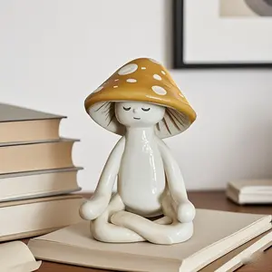 Cute Meditation Yoga Mushroom Desktop Decor, Desktop Statue, Resin Craft Gift for Home Living Room Garden Patio Decoration, Unique Tabletop Ornament