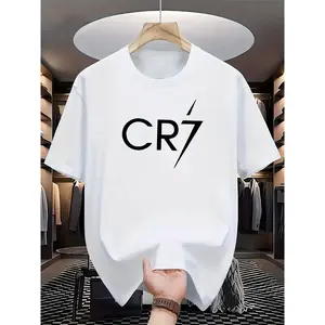 Men's Quick-Dry Breathable Casual T-Shirt - Summer Short Sleeve Round Neck Tee with Bold CR7 Graphic Print, White Shirt for Casual Attire