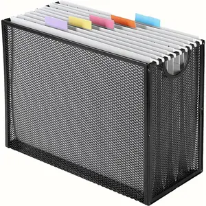 Hanging File Organizer Letter-Size File Holder Filing Box Includes 5 Hanging Folders-Metal Mesh Magazine Letter Storage Cabinets File Cart For Office, Home, School, No Assembly Required