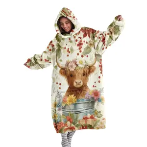 hoodie blanket, Cozy Hooded Blanket, Wearable Blanket, Women's Hooded Blanket Sweatshirt, Wearable Blanket Robe, Fashion Sleepwear, Highland Cow Print Thick Home Clothes, Christmas Gift, Valentine's Day gift